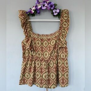 Luxology Brown Tan Ruffled Fitted Blouse